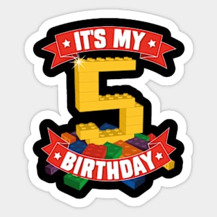 It's My Birthday 5th Years Old Block Building Boys Girls Sticker